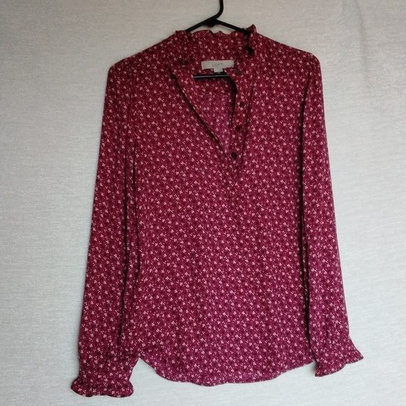 LOFT Tops - LOFT Burgundy Floral Blouse Size SMALL